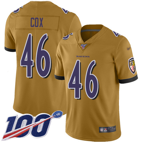 Baltimore Ravens Limited Gold Men Morgan Cox Jersey NFL Football #46 100th Season Inverted Legend->youth nfl jersey->Youth Jersey
